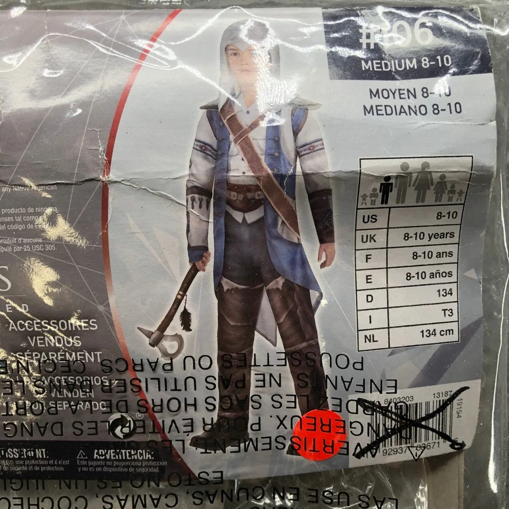 Assassin's Creed III Remastered Connor Boys Costume Medium 8-10 Blue White Gray